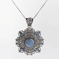 Pingente de Prata com Larimar mais Corrente Venezia